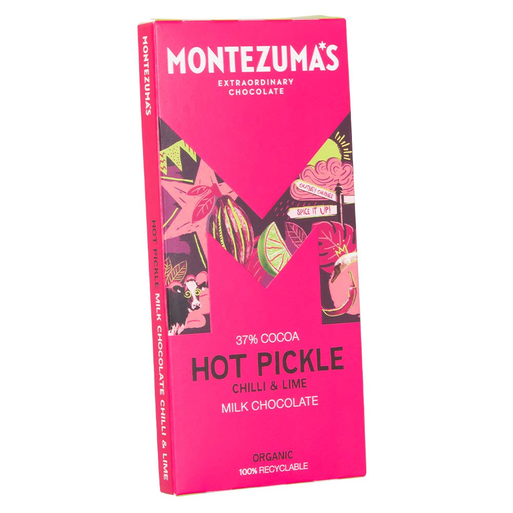 Montezuma - Hot Pickle 37% Kakao Milchschokolade mit Chili &amp; Limette, Bio Glutenfreier Riegel (90g) 6