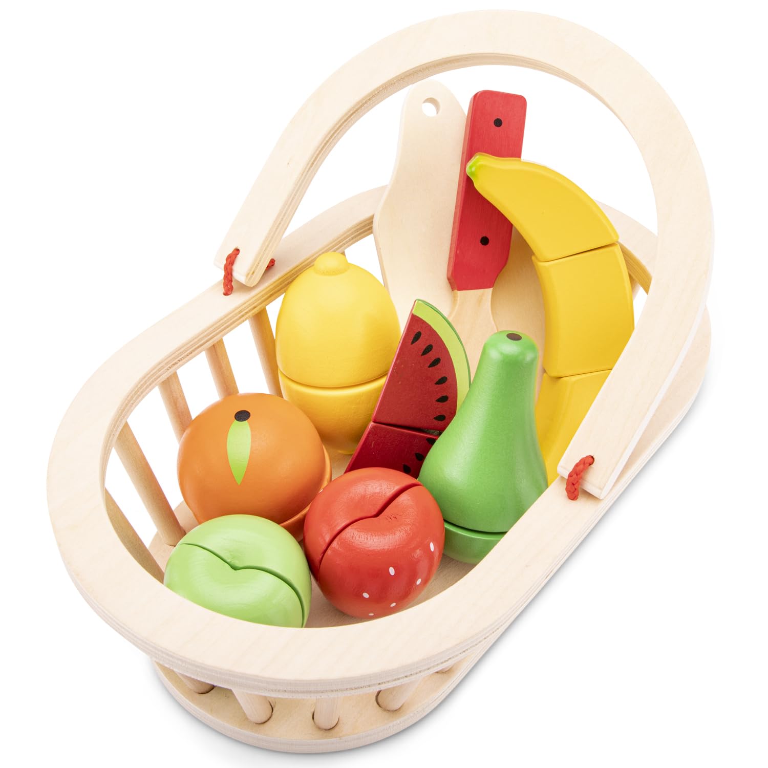 New Classic Toys Wooden Cutting Meal Fruit Basket Simulation Toy for Toddlers