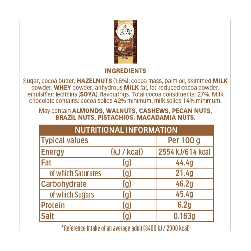 Ferrero Rocher Original Milk Chocolate Bar with Hazelnuts, 90g 3