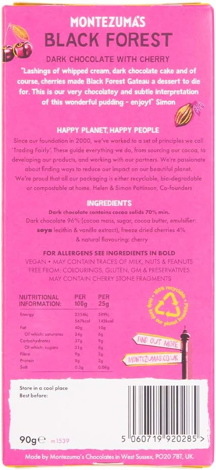 Montezuma's - Black Forest 70% Cocoa Dark Chocolate with Cherry 90g Bar 5