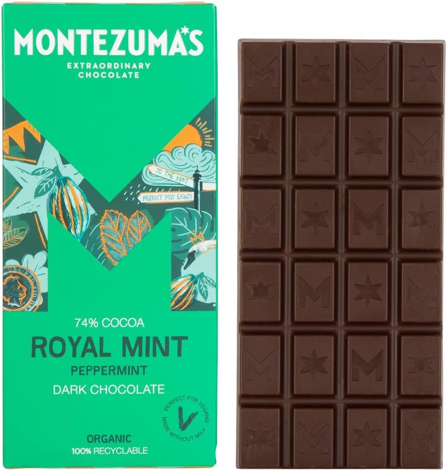 Montezuma - Royal Mint 74% Cocoa Dark Chocolate Bar, Organic Vegan Gluten-Free 90g