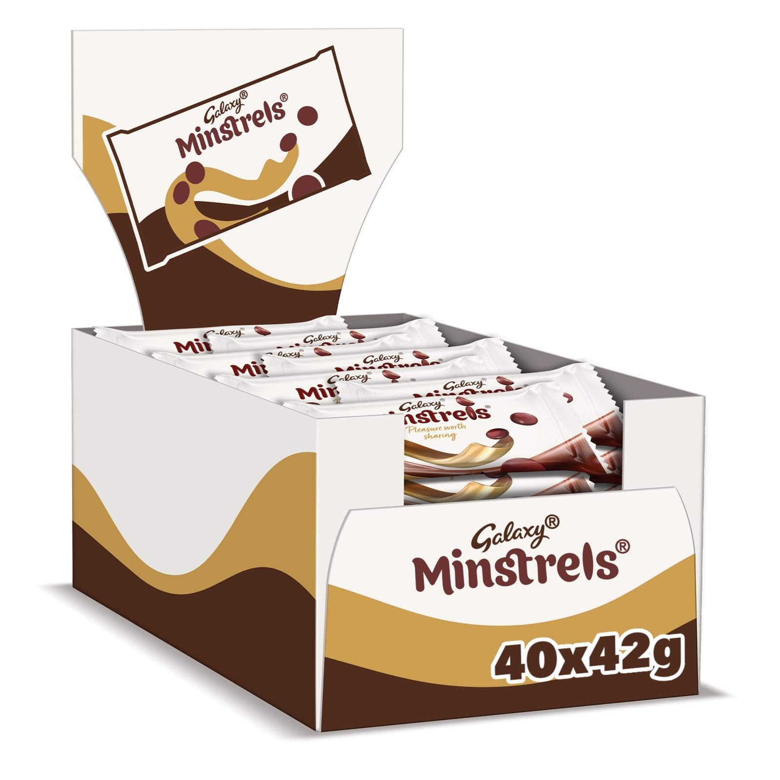 Galaxy Minstrels Milk Chocolate Bulk Box - 40 x 42g Bags, Smooth Chocolate with Crisp Sugar Shell