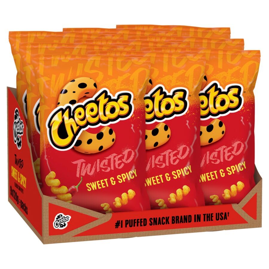 Cheetos Twisted Sweet & Spicy Sharing Crisps - 120g Bag, Pack of 9