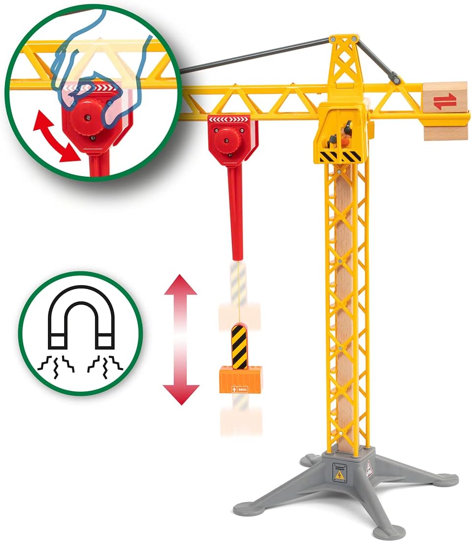 BRIO 33835 Light Up Construction Crane - 360-Degree Rotating Tower with Magnetic Hook & Lights 3