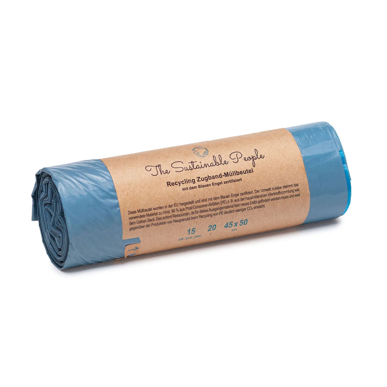 TSP Recycling Drawstring Bin Liners, 20 L, 15-Pack, Made from 90% Post-Consumer Recycled PE, Blue Angel Certified