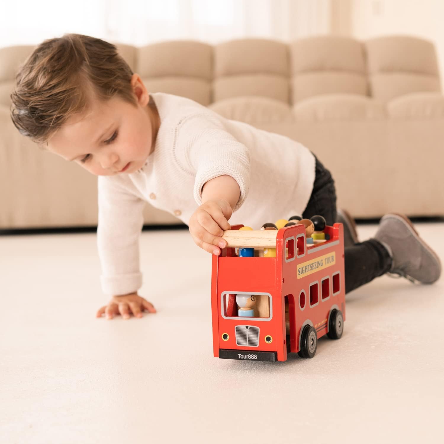 Wooden Pop-Up Fire Truck - Spring-Loaded Firefighter Toy for Ages 2+ 2