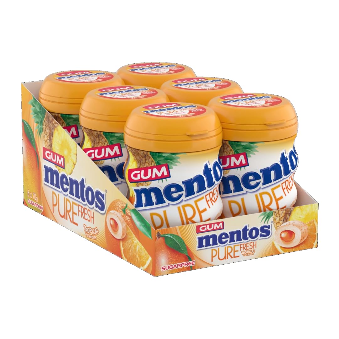 Mentos Pure Fresh Tropical Chewing Gum – Sugar-Free, Gluten-Free, 35 Pieces