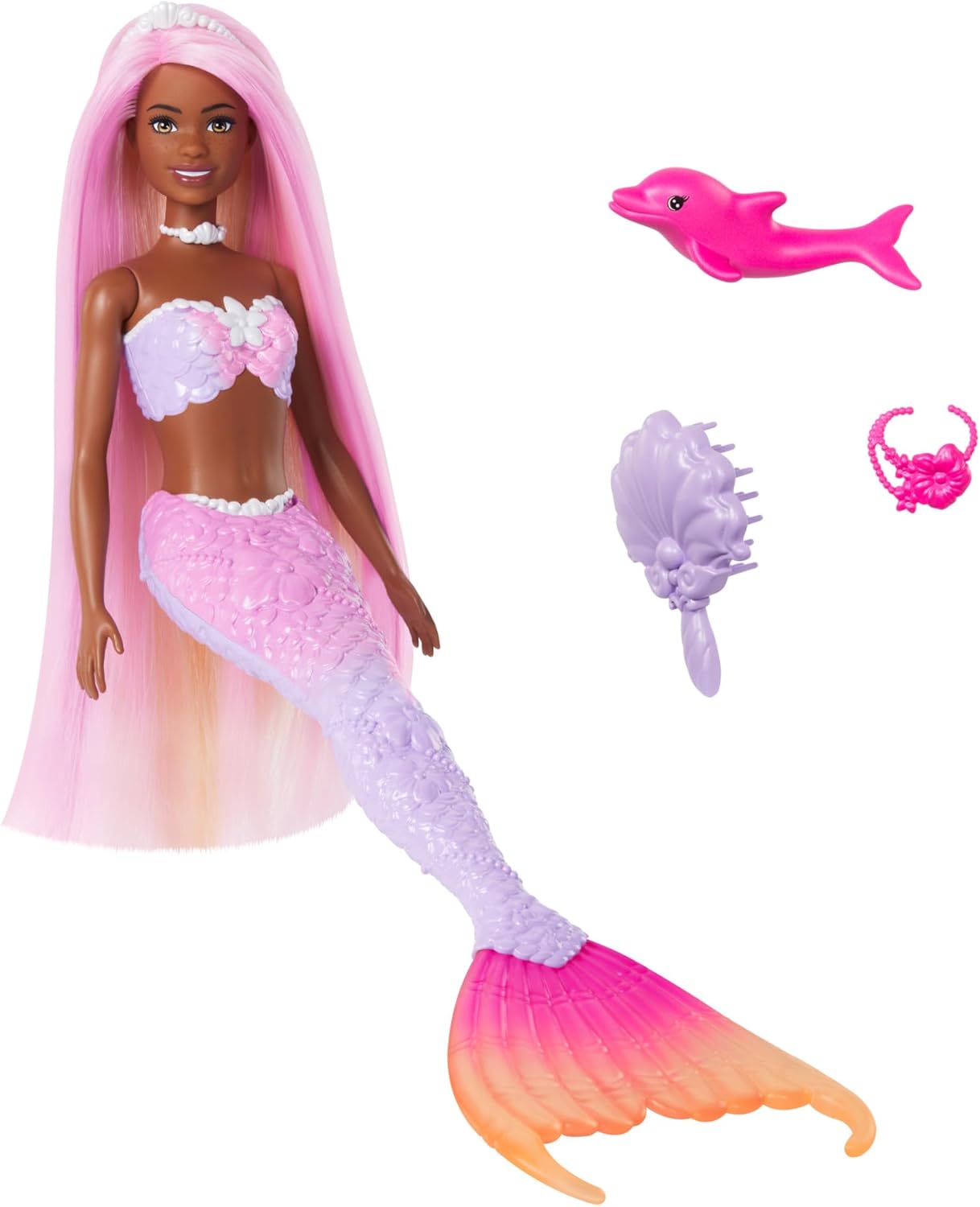 Barbie Mermaid Doll - Brooklyn with Pink Hair, Styling Accessories & Pet Dolphin