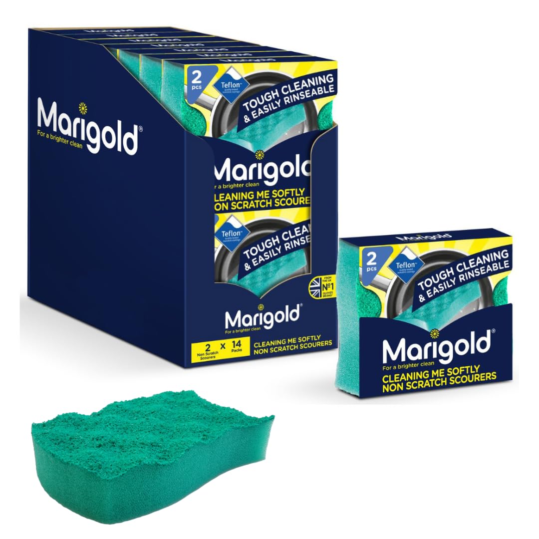Marigold Cleaning Me Softly Non-Scratch Scourer - Teflon Approved | 28 Total Scourers | Green