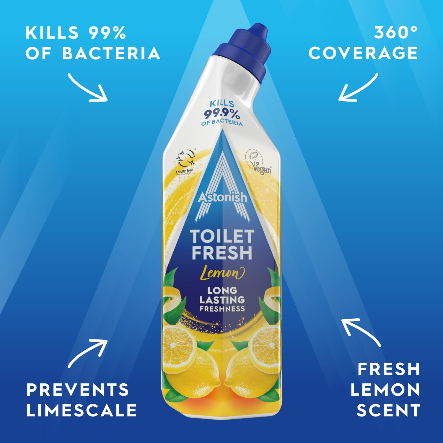 Astonish - Toilet Fresh Gel, Kills 99.9% of Bacteria, Limescale Prevention, Lemon Scent, 500g