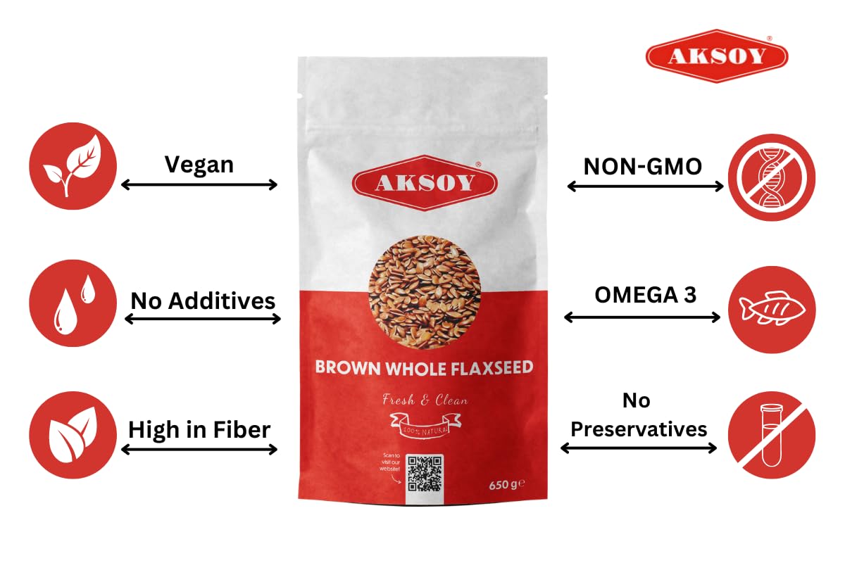 AKSOY Brown Whole Flaxseed (Linseed) - 650g | All Natural | Vegan & Vegetarian