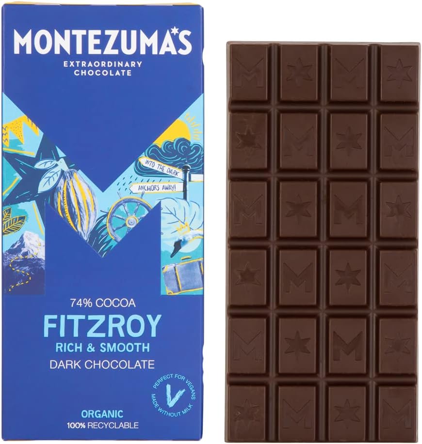 Montezuma - FitzRoy 74% Cocoa Dark Chocolate Bar Organic Vegan Gluten-Free