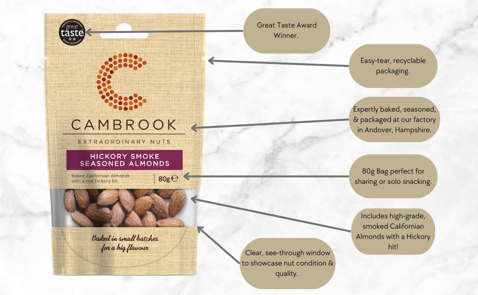 Cambrook Hickory Smoke Flavour Almonds 80g (Pack of 9)