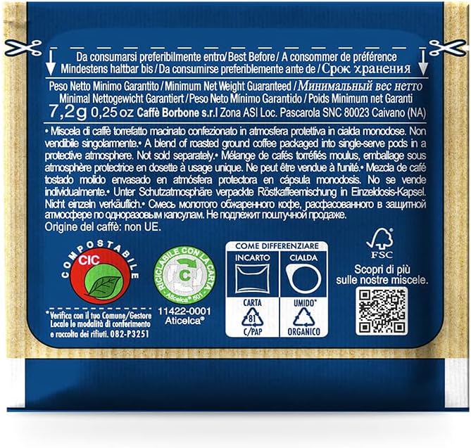 Caffè Borbone Blue Blend Compostable Coffee Pods - 100 Pack, ESE 44mm Compatible 4