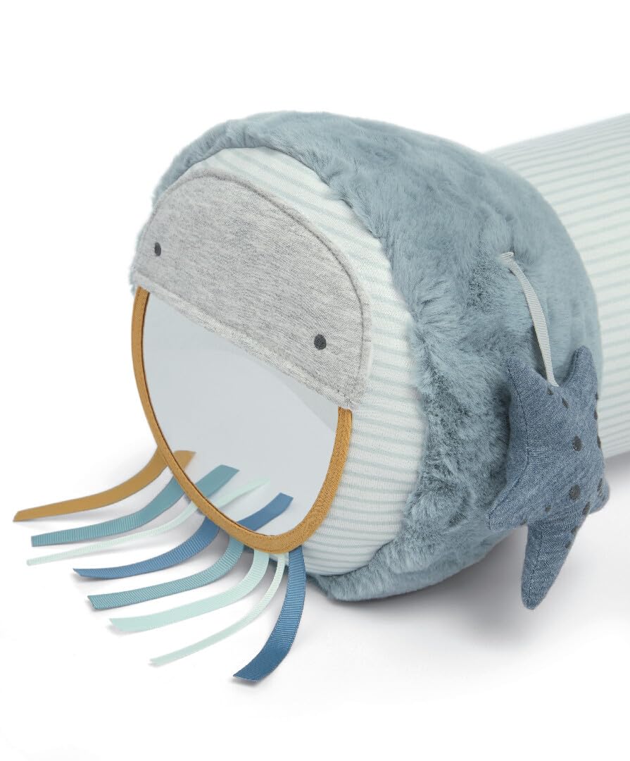 Mamas & Papas - Tummy Time Roll Interactive Soft Baby Pillow with Rattle, Welcome to The World, Blue 3