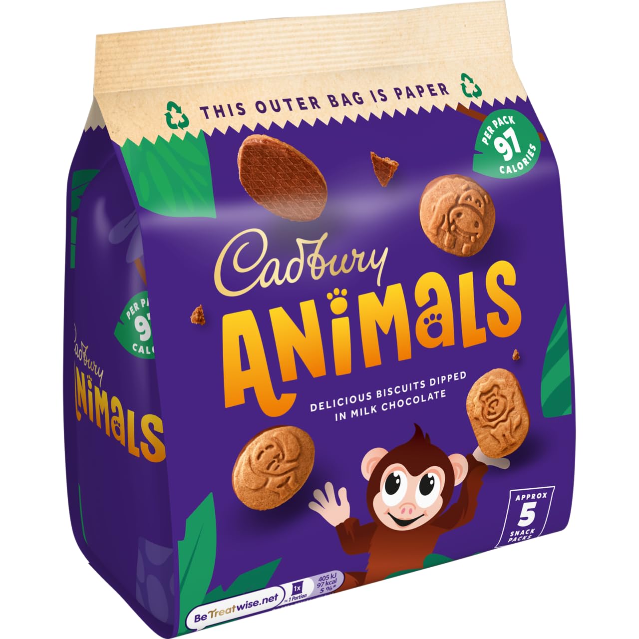 Cadbury Animals Mini Biscuits - Fun Animal Shaped Chocolate Dipped Biscuits, 99.5g