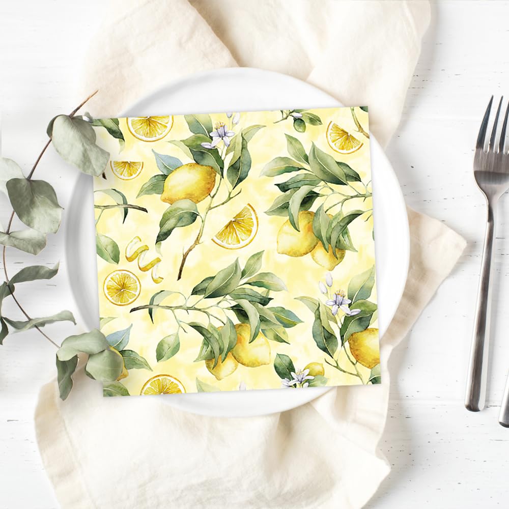 Anniversary House Tiflair Yellow Lemons Lunch Napkins - 3-Ply Paper | 13" x 13" | 20-Pack 5