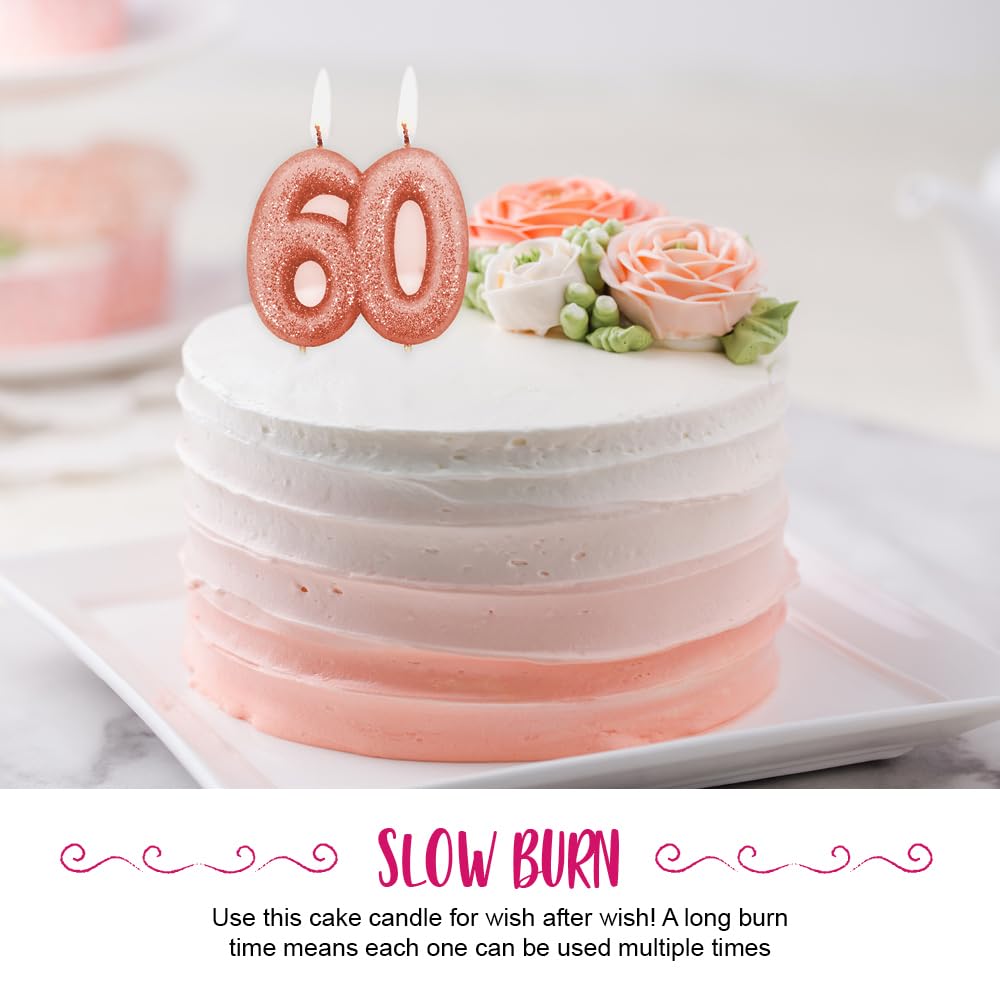 Anniversary House Number 60 Glitter Birthday Candle - Gold, 7cm
