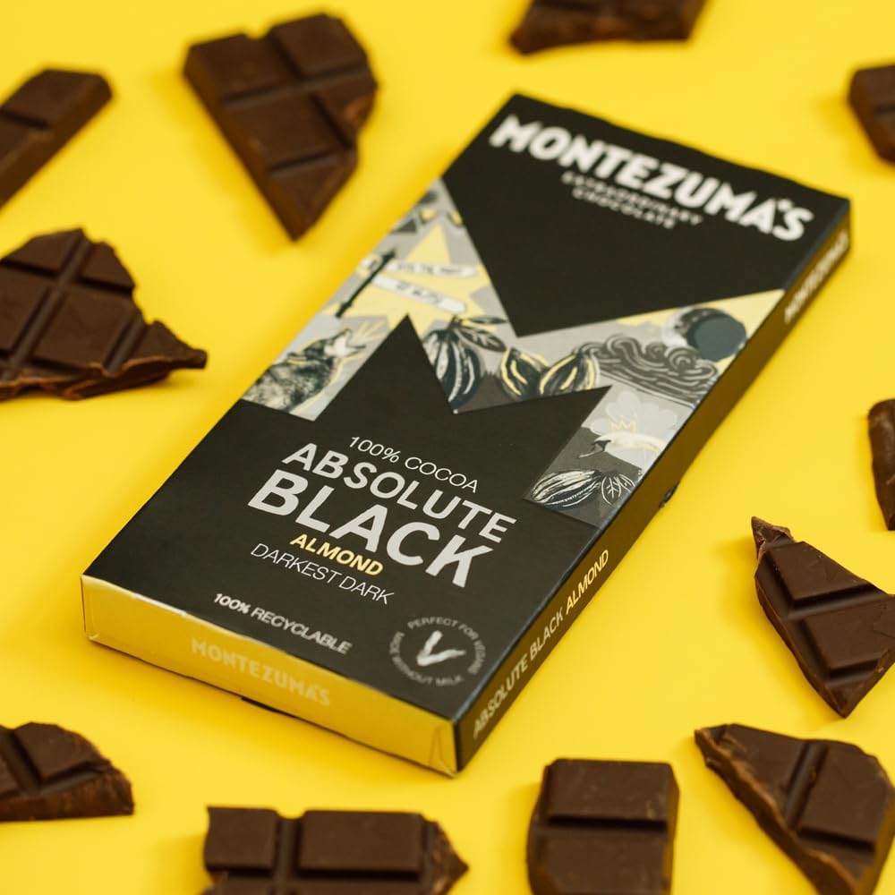 Montezuma - Absolute Black 100% Cocoa Dark Chocolate with Almonds 90g Bar 3