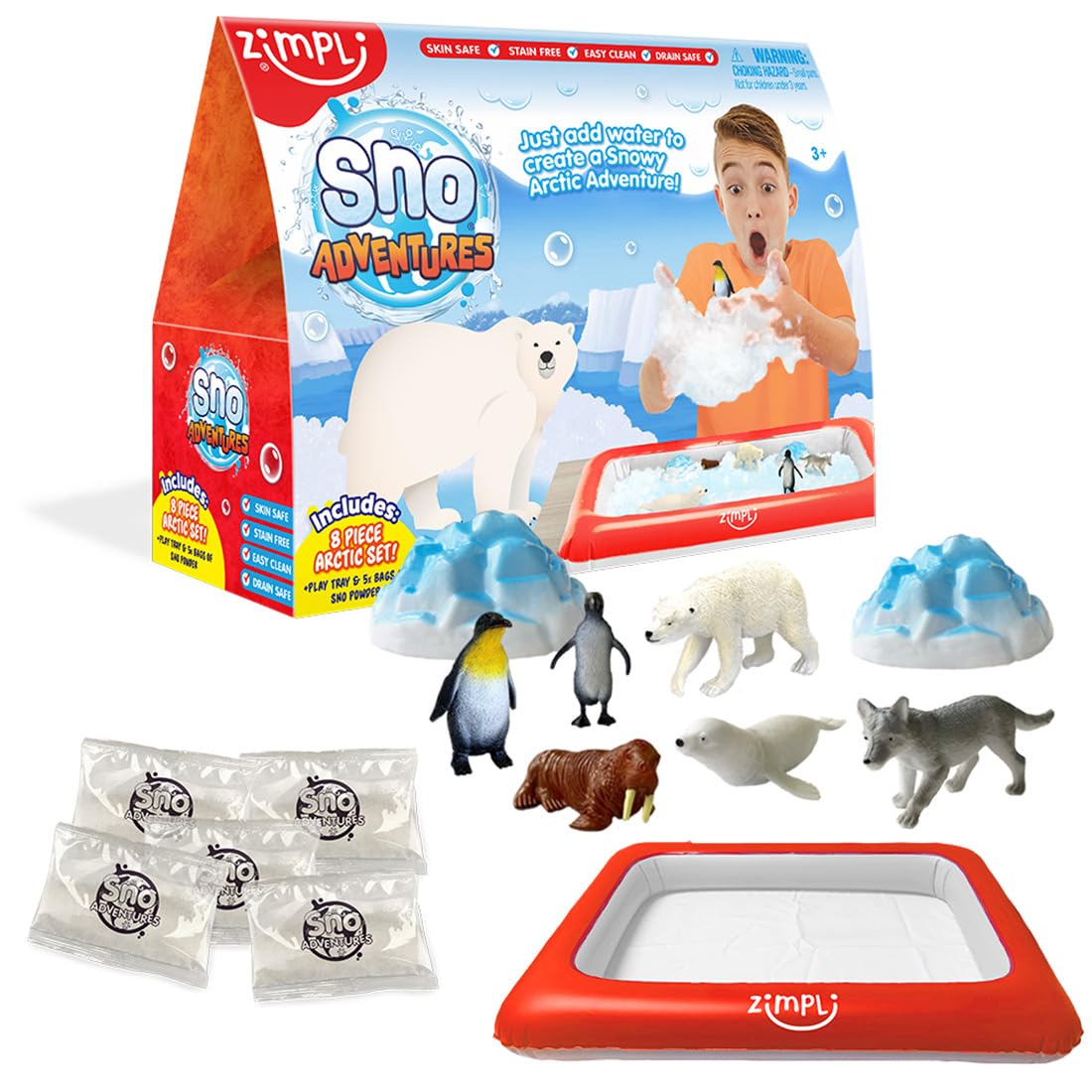 Zimpli Kids Sno Adventures Arctic Pack - 5 Use Pack | 8 Arctic Figures | Skin Safe