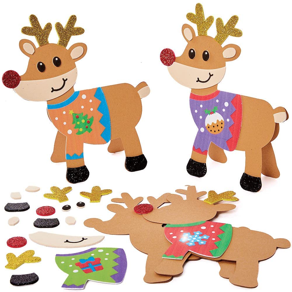 Baker Ross FX240 Reindeer Christmas Jumper Card Kits - Pack of 6, DIY Craft Activity for Kids 4