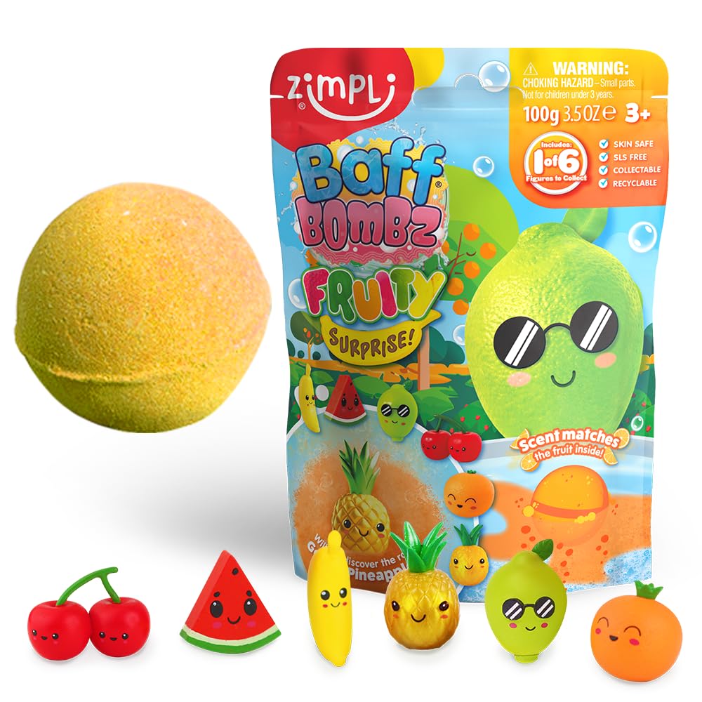 ZIMPLI Large Fruity Surprise Bath Bomb - 100g | Hidden Fruit Toy Inside | Skin Safe