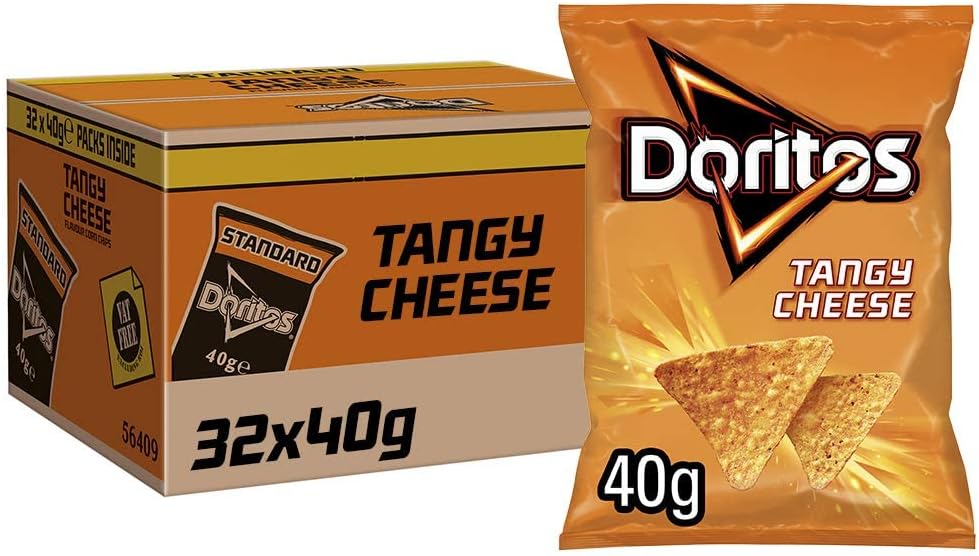 Doritos Tangy Cheese Tortilla Chips, 40g (Case of 32) - Bold Flavour, Vegetarian Crisps