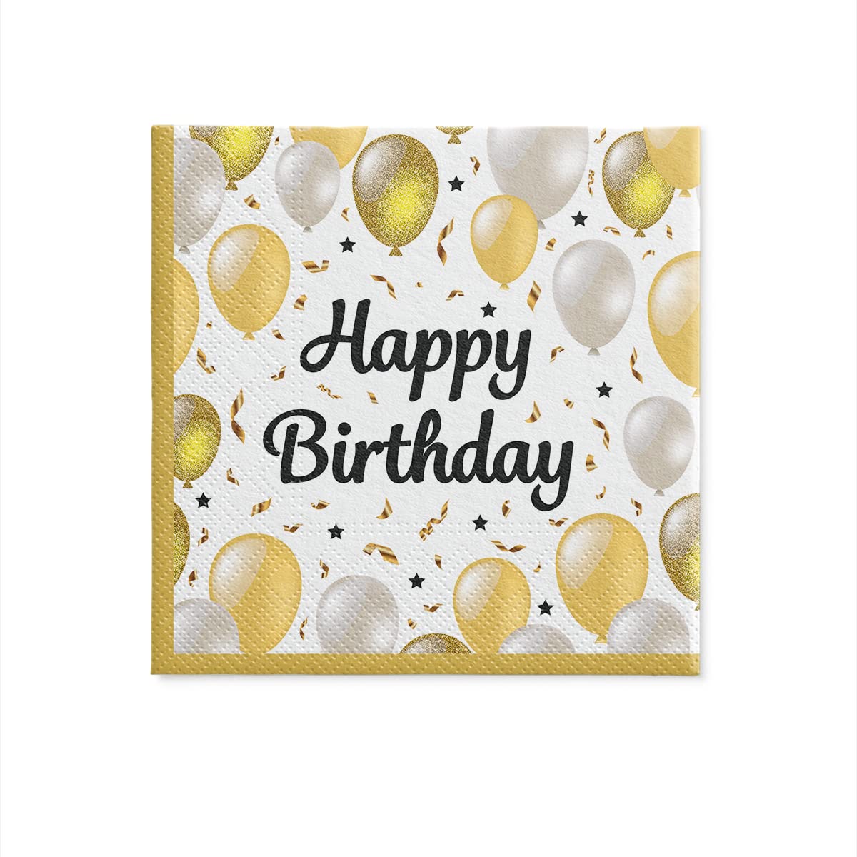 PAW Decor Collection Birthday Balloons 3-Ply Paper Napkins (33 x 33 cm) - 20 Pieces, Gold & White Happy Birthday Table Decoration