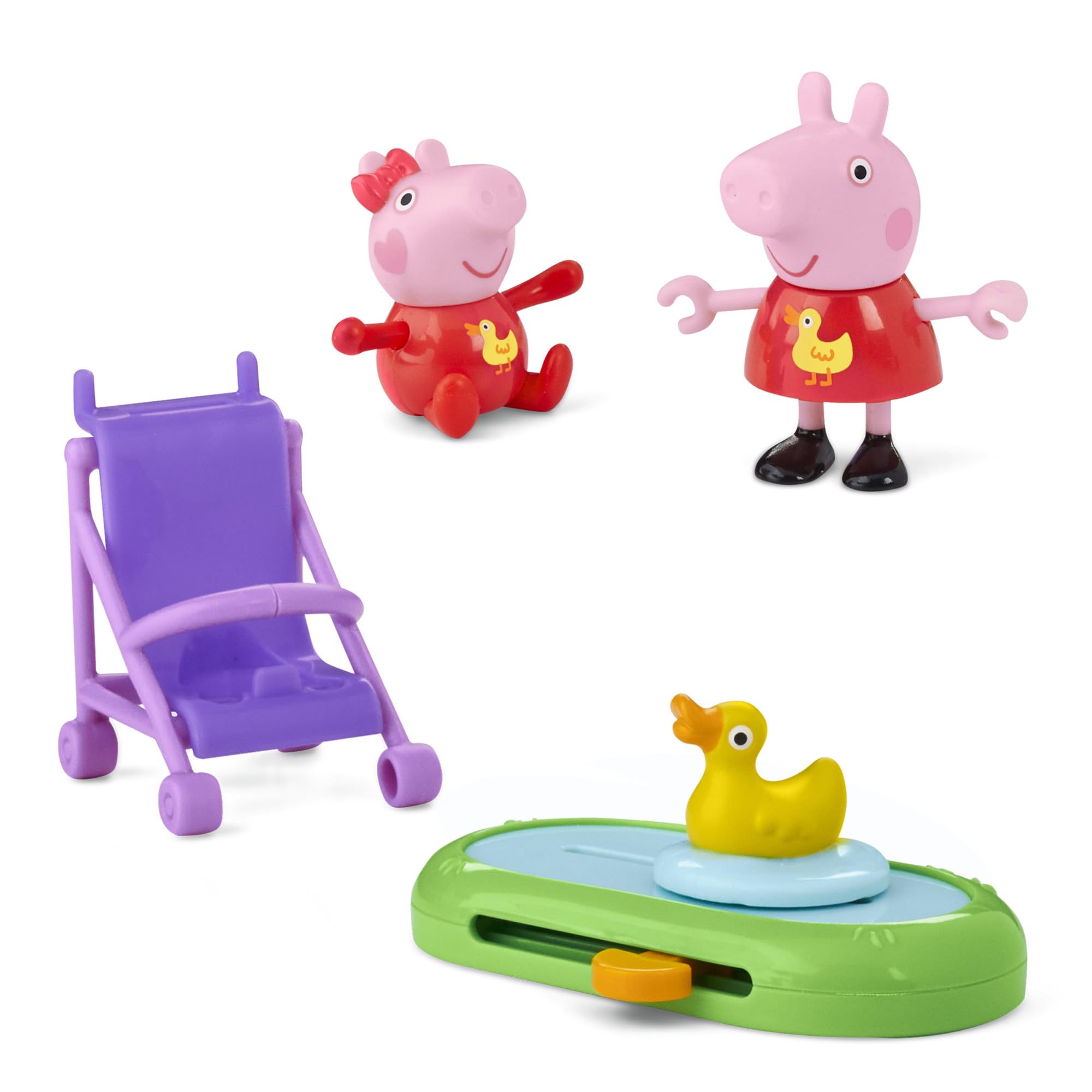 Peppa Pig Peppa and Evie's Park Fun Playset - 4-Piece Playset with Figures, Stroller & Duck Pond for Ages 3+ 5