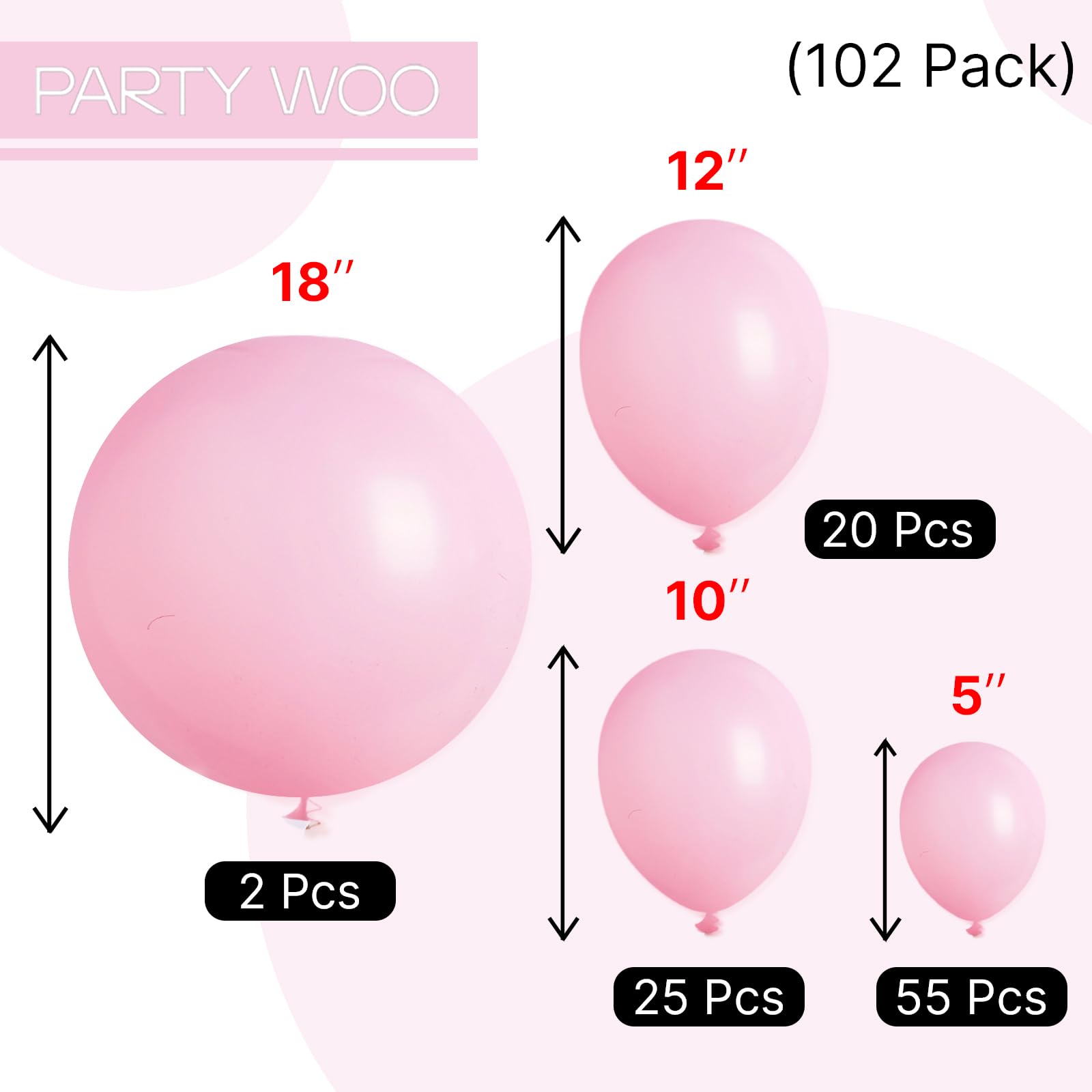 PartyWoo Light Pink Balloons 102 pcs - Different Sizes for Birthday & Party Decorations 3