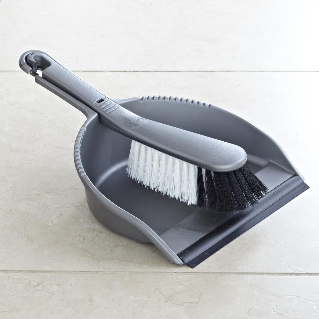 Addis Everyday Stiff Dustpan & Brush Set - Metallic Silver, Heavy-Duty Cleaning Tools for Home, One Size