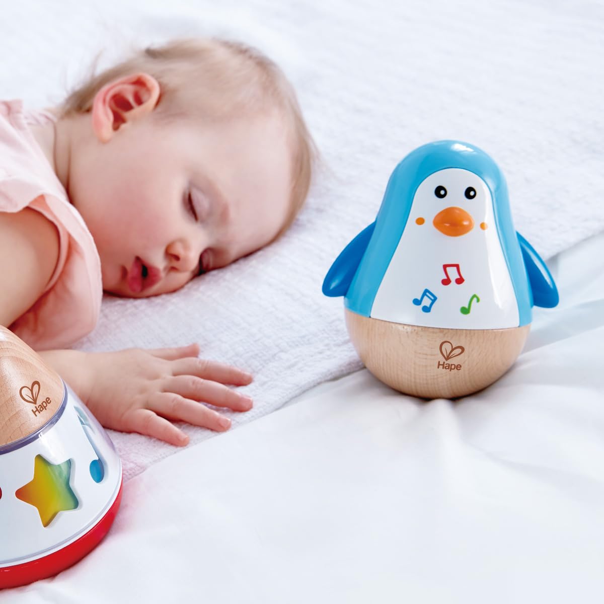 Hape Penguin Musical Wobbler - Roly-Poly Wood Toy with Soothing Tinkling Sounds for 6 Months+ 9