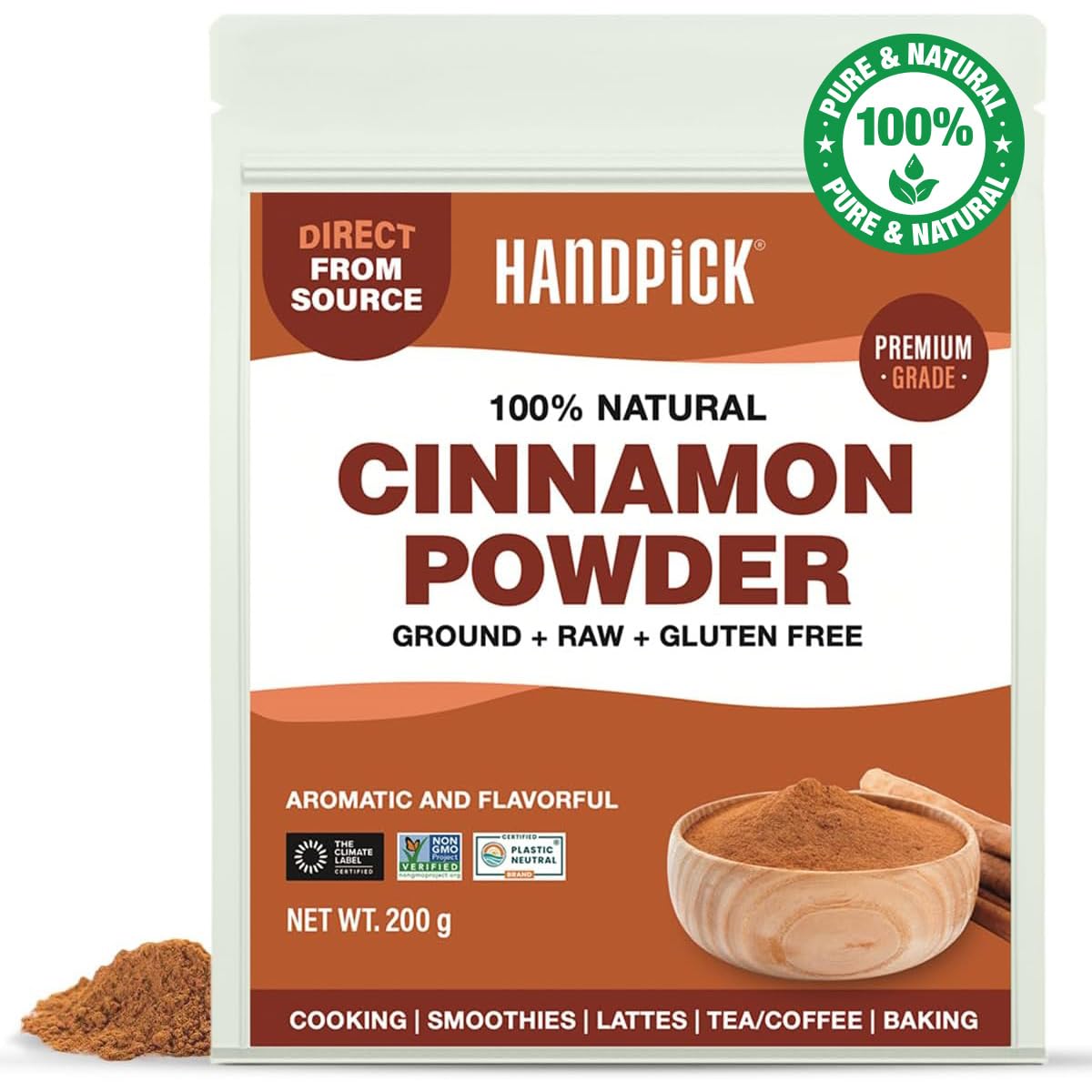 HANDPICK Cinnamon Powder - Raw Ground Spice for Cooking, Smoothies, Lattes & Tea | 200g (7oz) Resealable Pouch 1