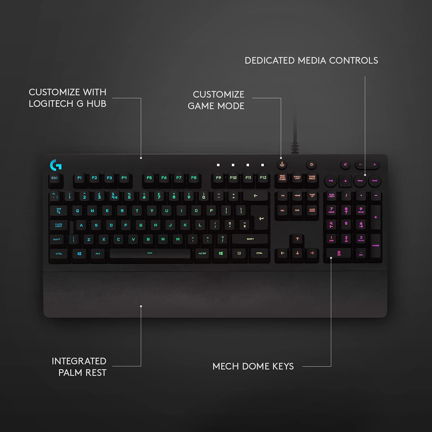 Logitech G213 Prodigy Gaming Keyboard, LIGHTSYNC RGB Backlit Keys, Spill-Resista 4