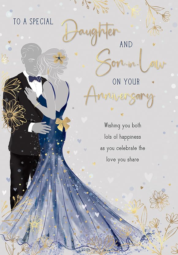Piccadilly Greetings Anniversary Card for Daughter & Son-in-Law | 9 x 6 Inches | Blue
