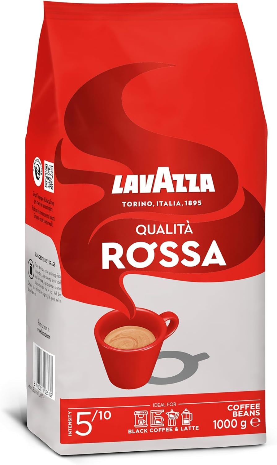 Lavazza Qualità Rossa Whole Coffee Beans - Medium Roast Arabica & Robusta Blend, 1 Kg