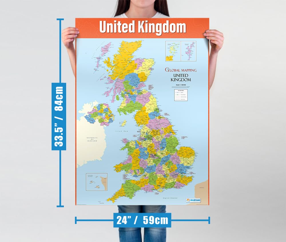 Daydream Education Political Map of the United Kingdom Poster | A1 Size (850mm x 594mm) | Gloss Paper 2