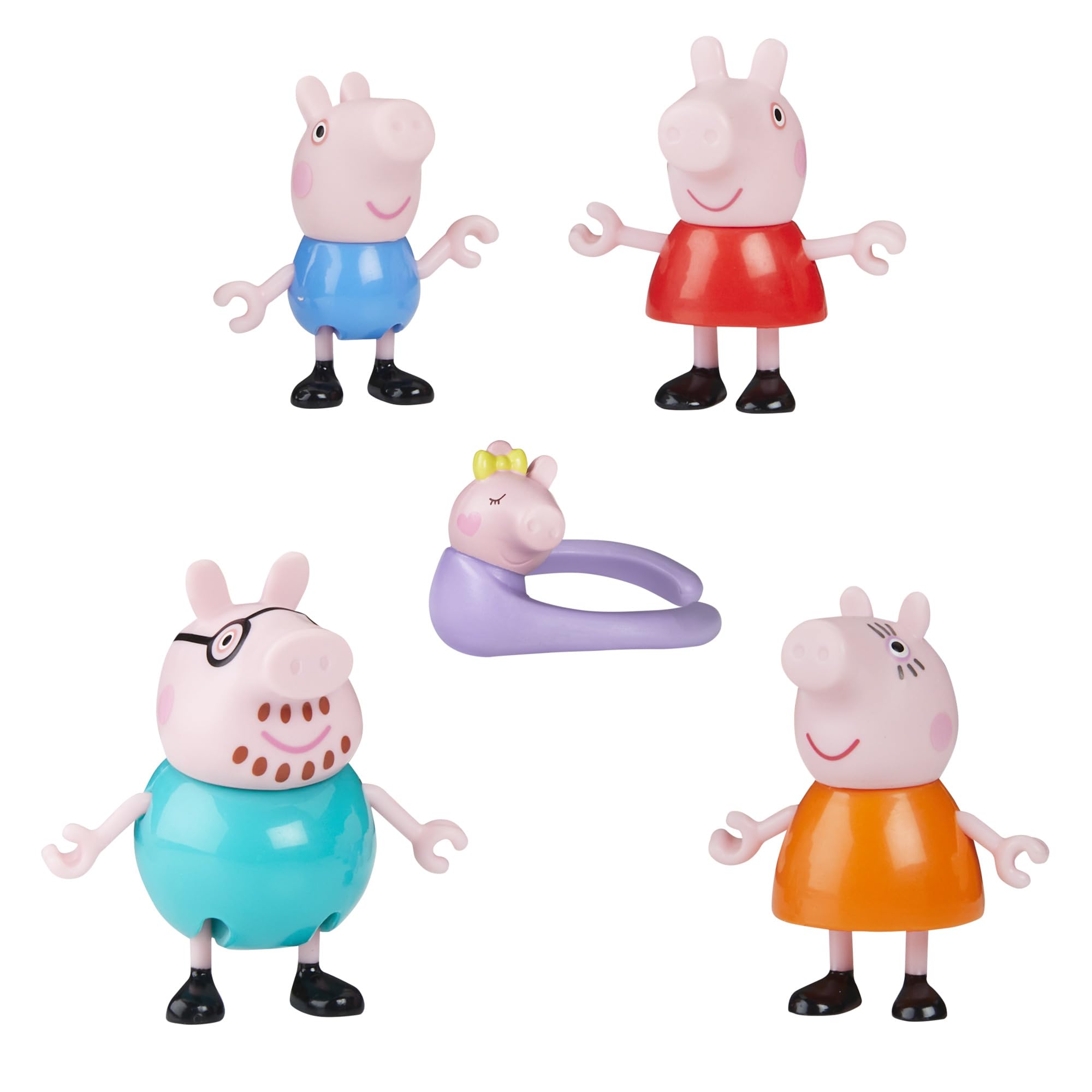 Peppa Pig Family of Five Figure Set - Includes Baby Evie Carrier & Hand-Holding Figures