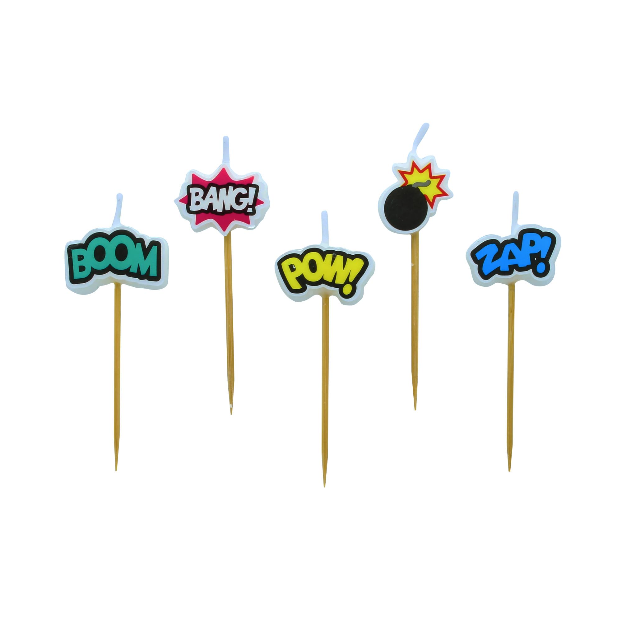 Superhero Cake Candles - 5-Pack Comic Book Birthday Cupcake Toppers