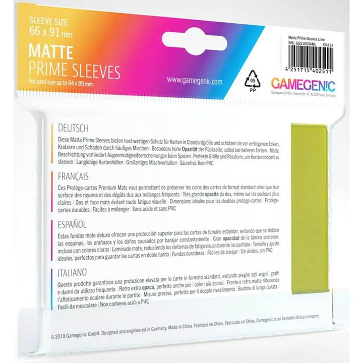 Gamegenic GGS11034ML Matte Prime Sleeves (100-Pack), Lime