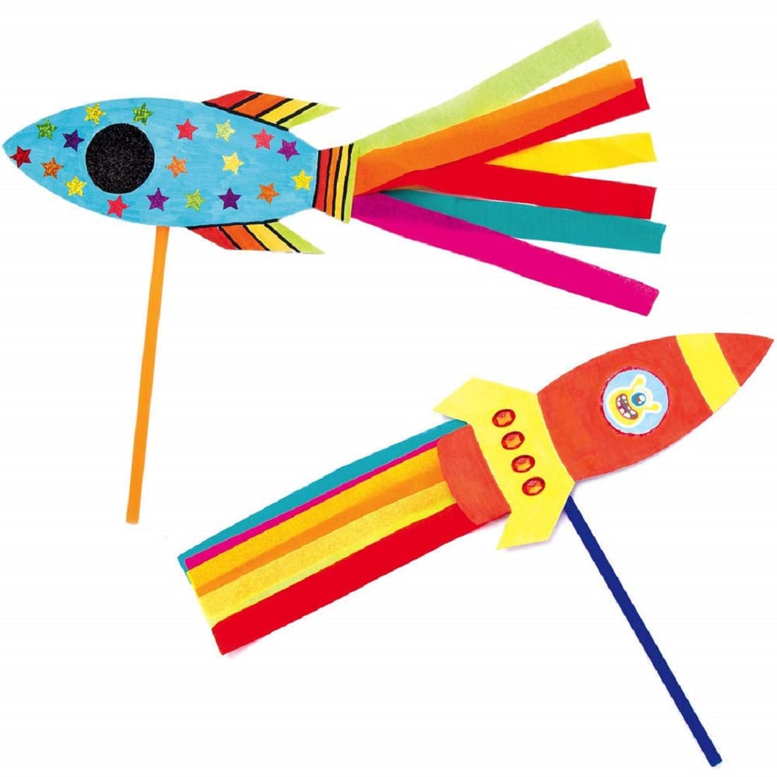 Baker Ross Rocket Wand Kits - Pack of 8, Arts & Crafts Craft Kit for Kids