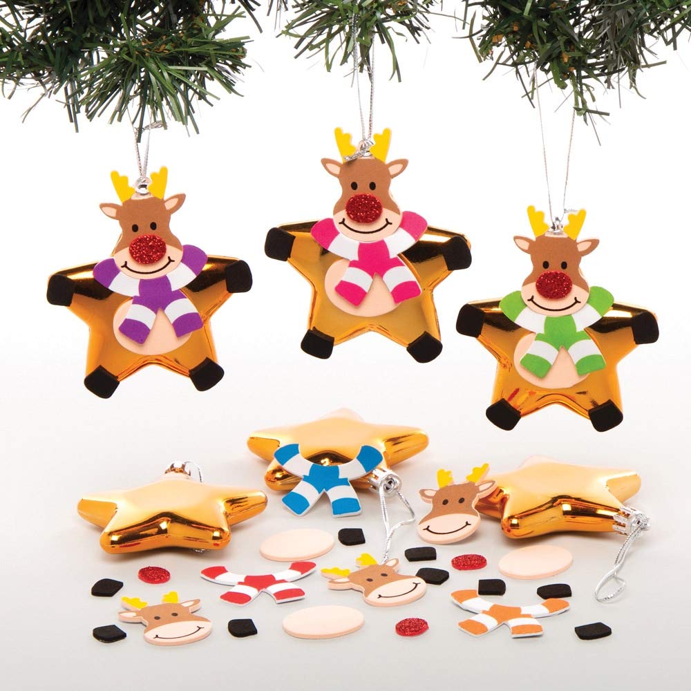 Baker Ross Reindeer Star Bauble Craft Kit - Christmas Arts & Crafts for Kids (Pack of 6)