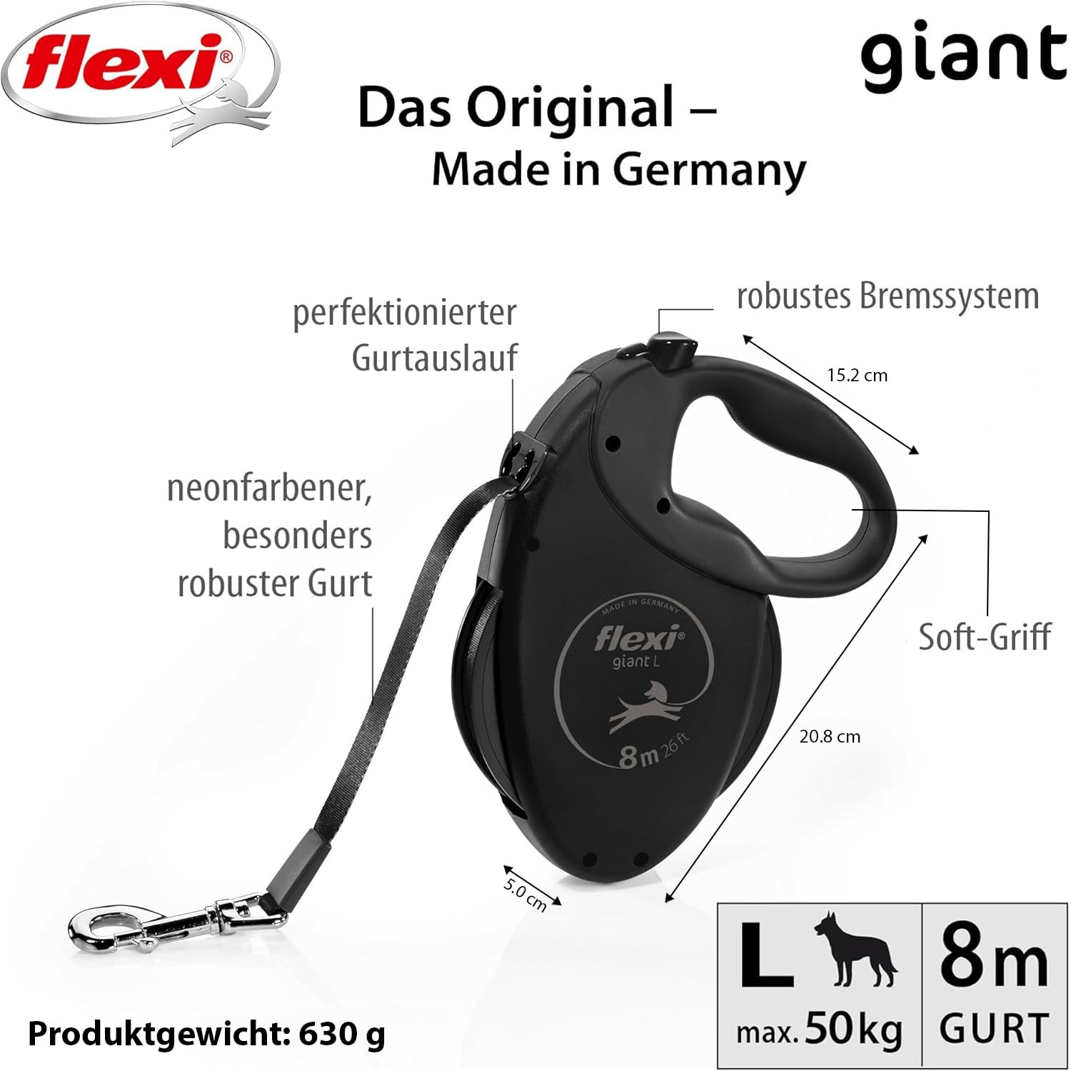 flexi Giant Black Edition Belt Retractable Dog Lead - 8m, Up to 50kg 2
