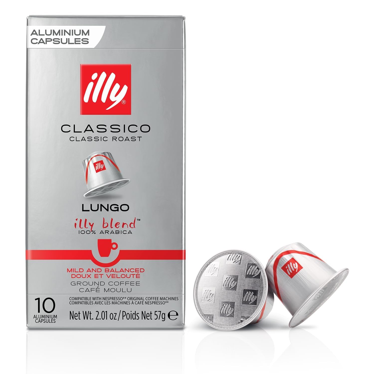 illy Coffee Nespresso Compatible Capsules, Lungo, Aluminium, 10 count