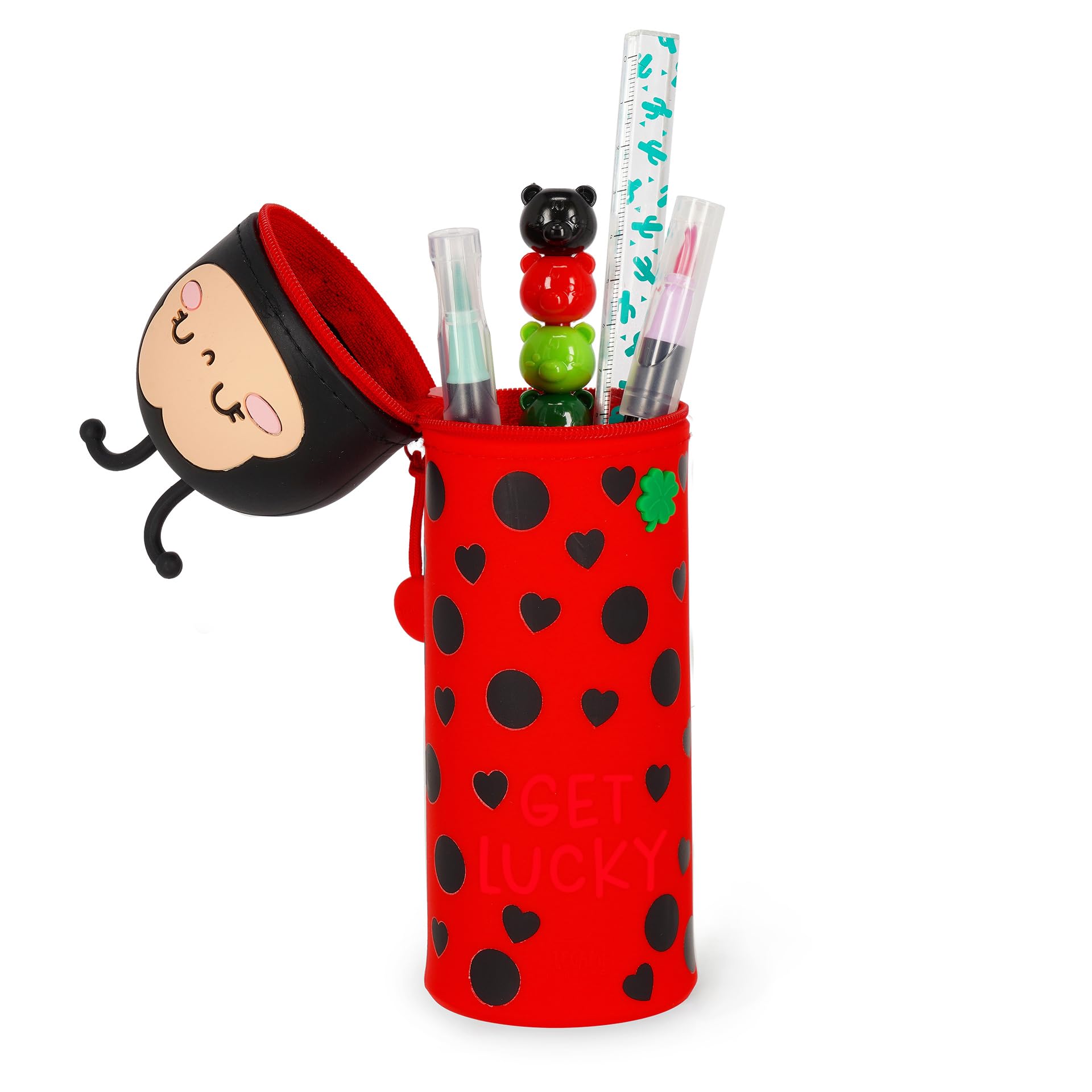 LEGAMI Kawaii Ladybug 2 in 1 Pencil Case & Desk Pen Holder | Silicone | Holds up to 15 Pens 2