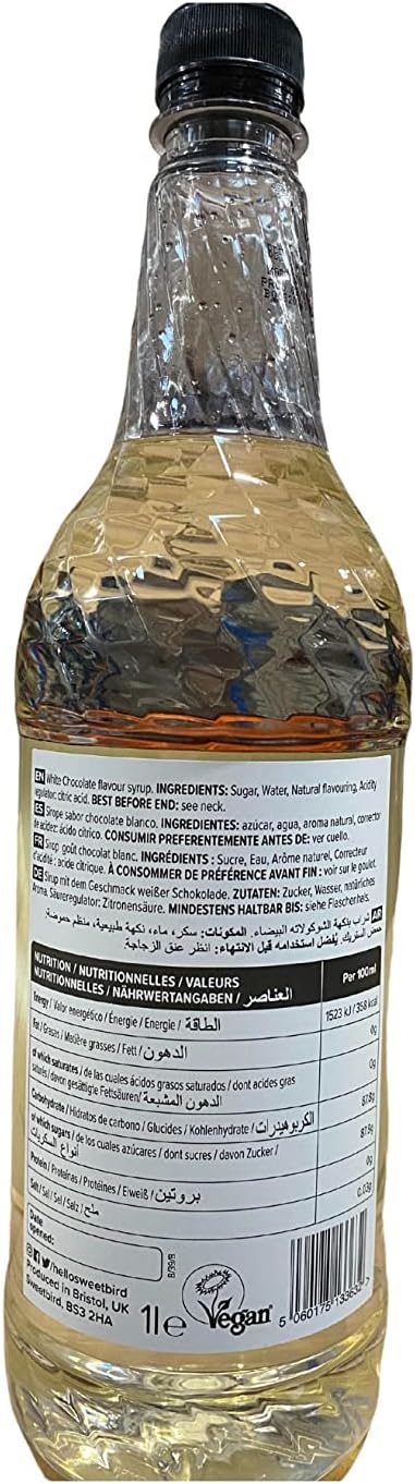 Sweetbird White Chocolate Syrup (1 Litre) - Vegan Friendly Beverage Syrup