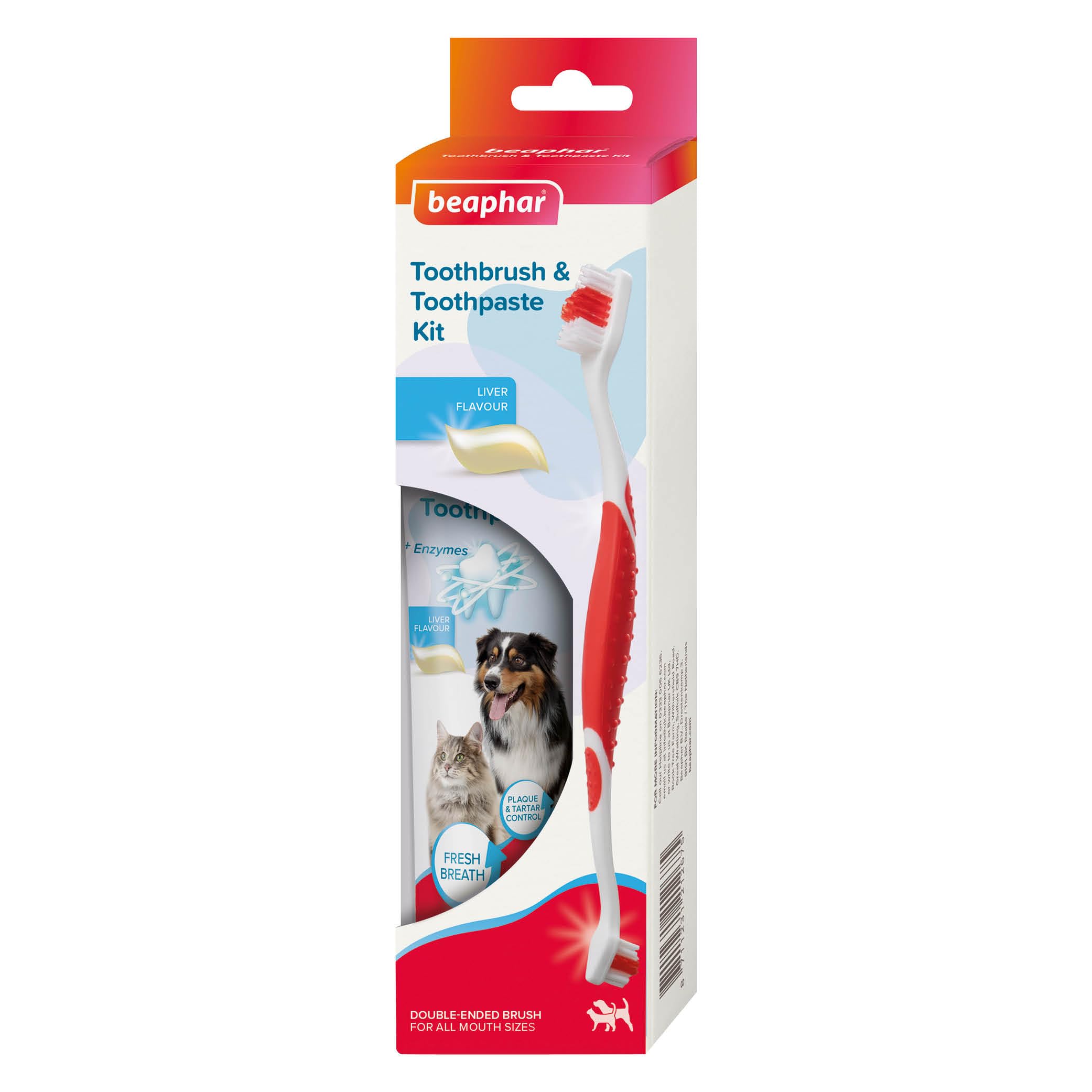 Beaphar Dental Care Kit for Cats & Dogs - Double-Ended Toothbrush & Enzyme Toothpaste