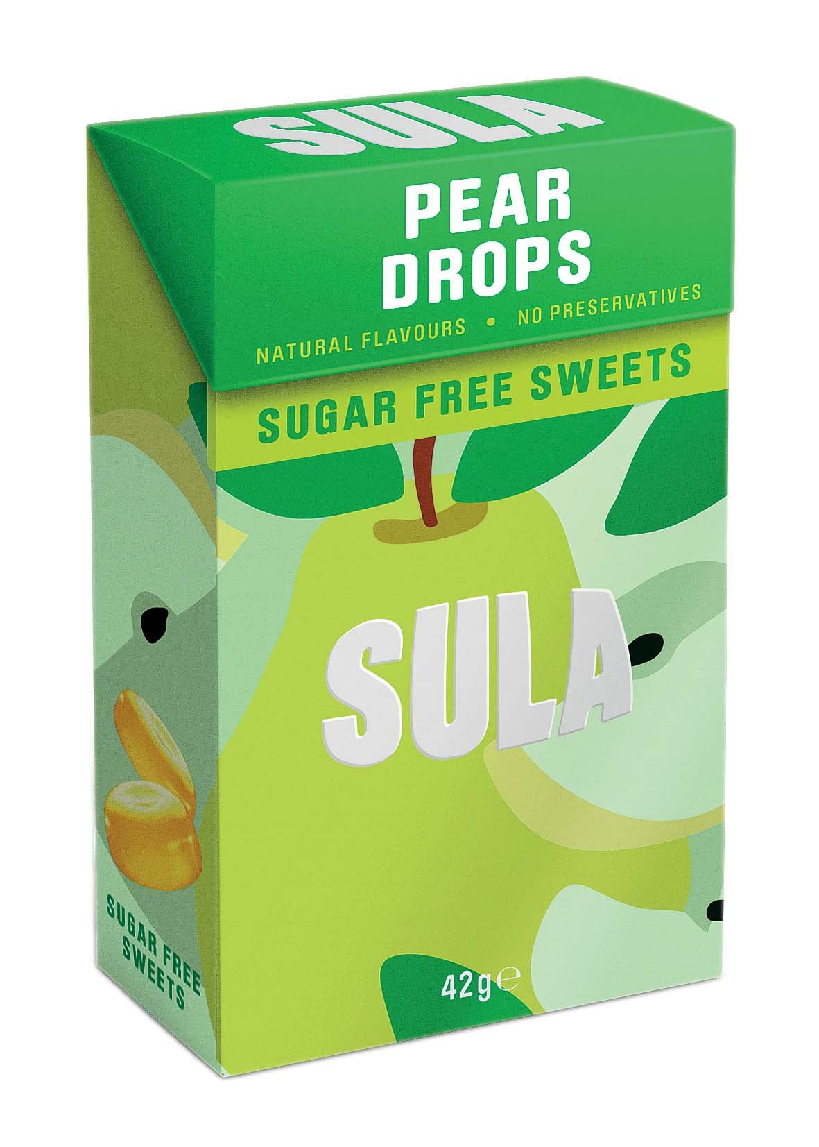 Sula Pear Drops Sugar-Free Boiled Sweets, Natural Flavour, 42g Pack