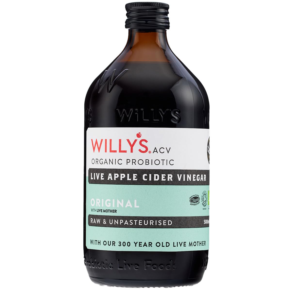WILLY'S Organic Apple Cider Vinegar with Live Mother - 500ml | Raw, Unpasteurised, Probiotic-Rich 1