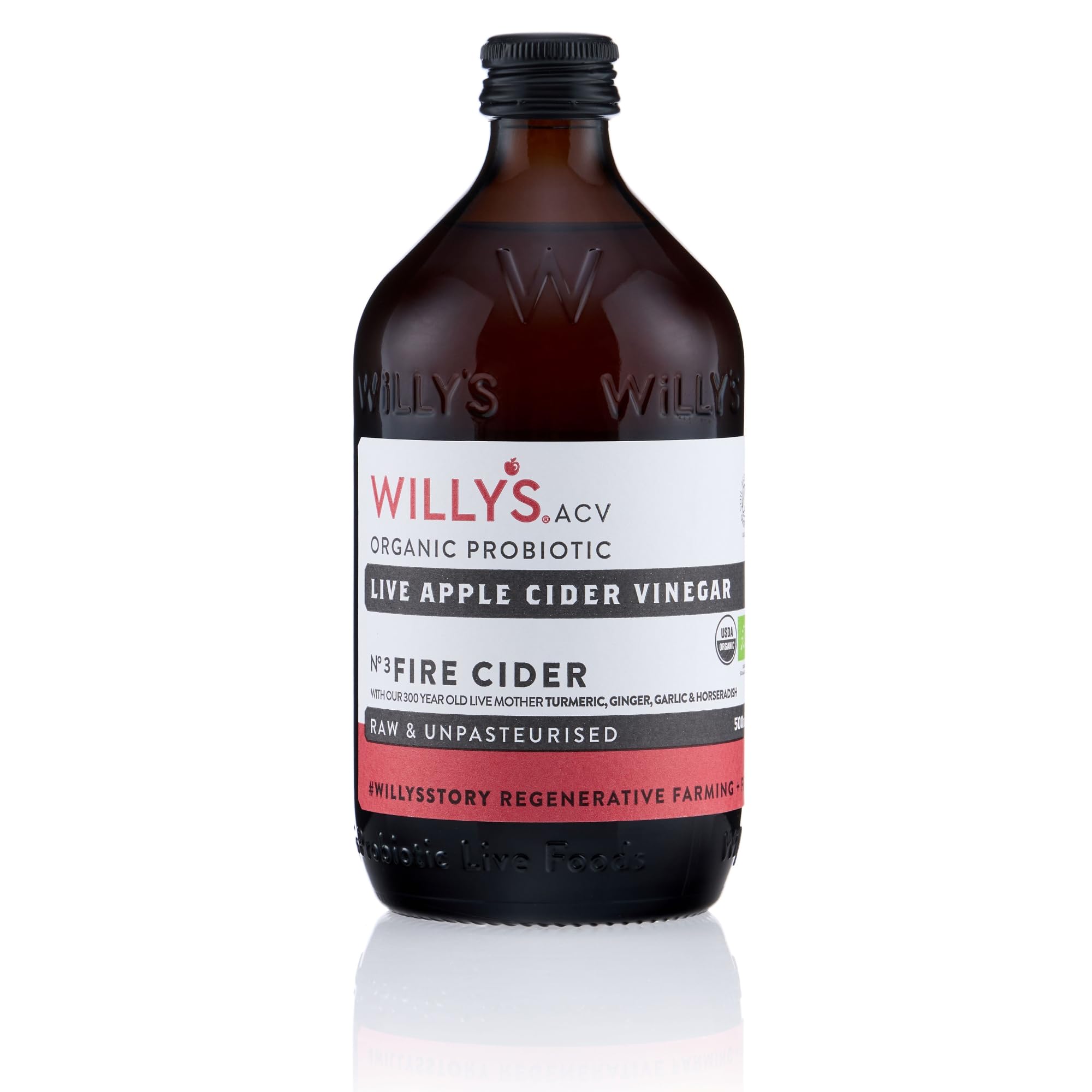 WILLY'S Fire Cider - Organic Apple Cider Vinegar Tonic with Live Mother, Ginger, Turmeric & Honey | 500ml 1